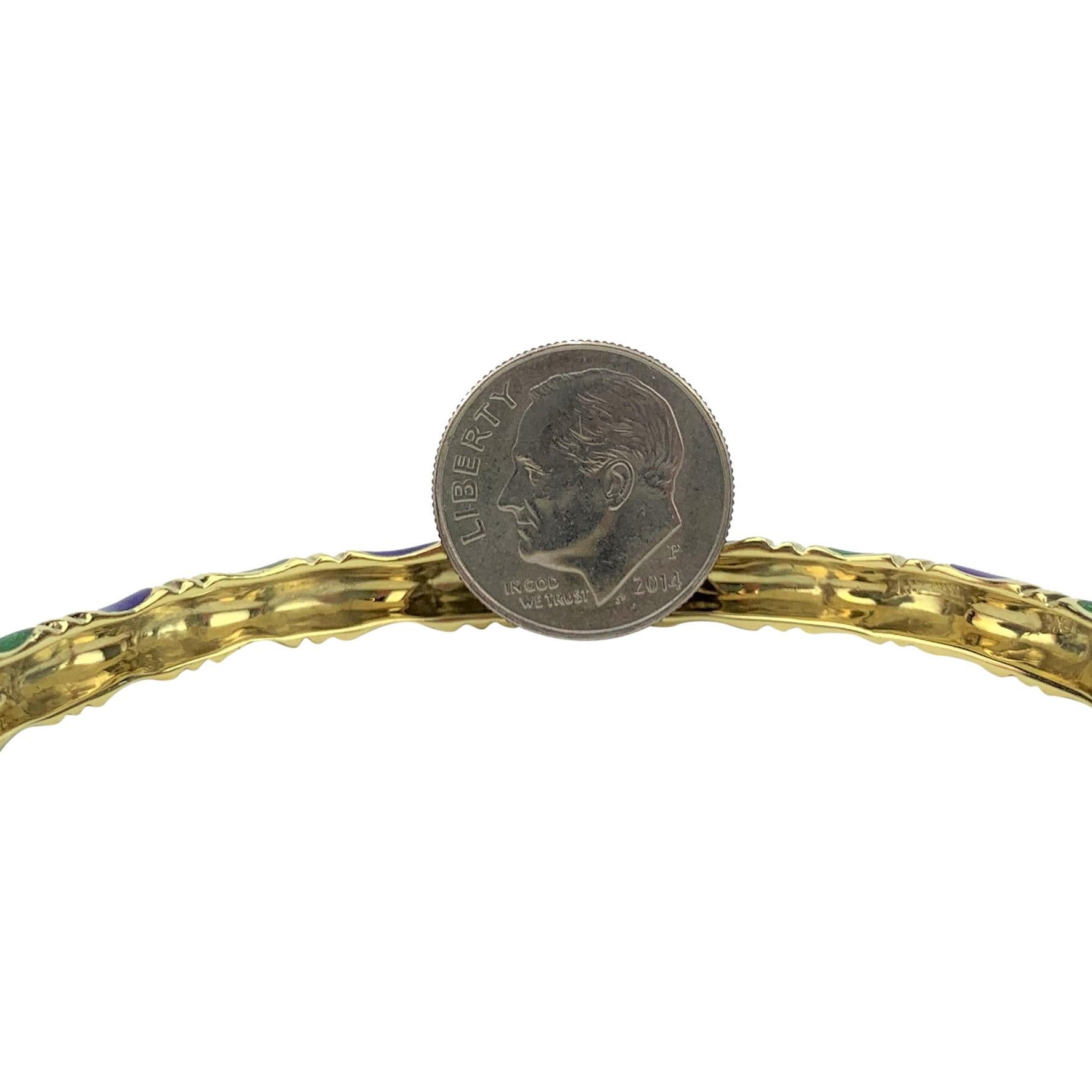 Women's Tiffany & Co. 18 Karat Yellow Gold Green and Blue Enamel Bangle Bracelet