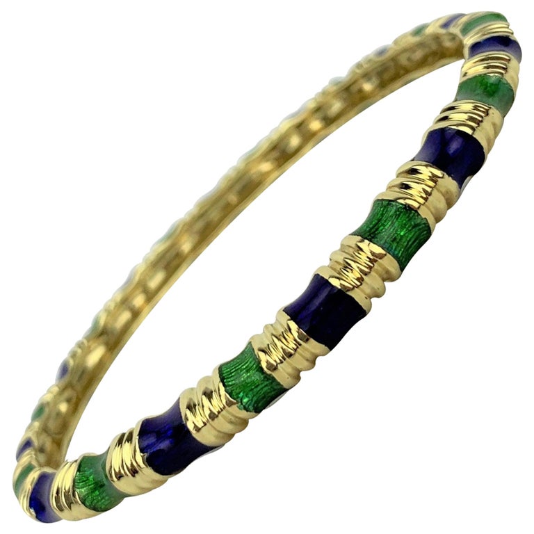Tiffany and Co. 18 Karat Yellow Gold Green and Blue Enamel Bangle ...