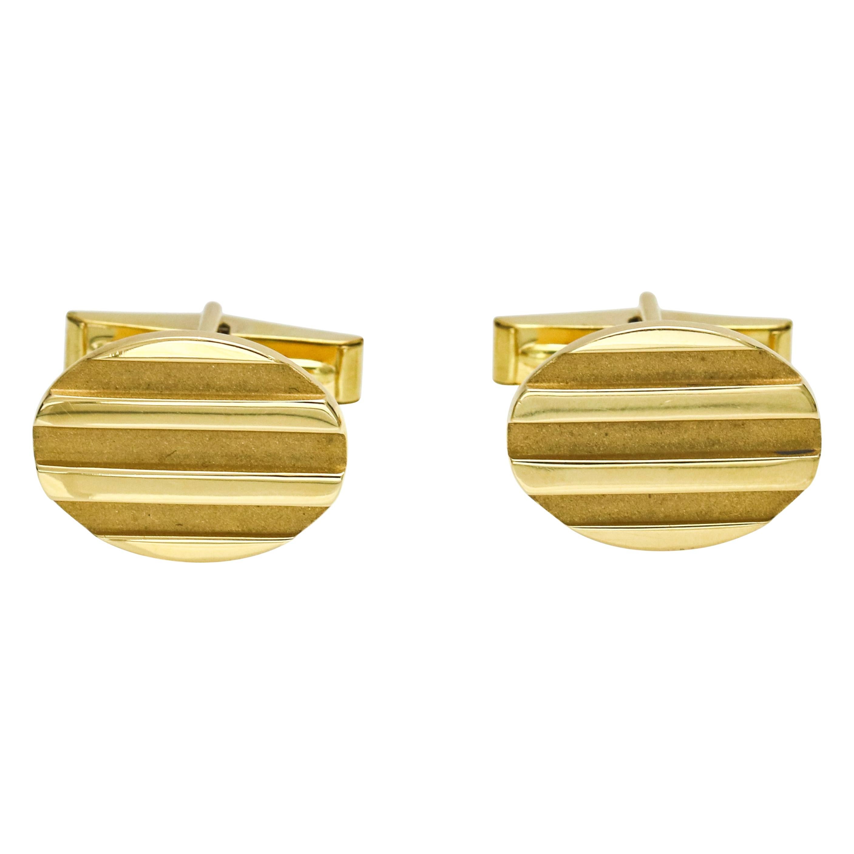 Tiffany & Co. 18 Karat Yellow Gold Groove Oval Cufflinks For Sale