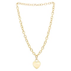 Tiffany & Co. 18 Karat Yellow Gold Heart Charm Pendant Chain Link Necklace