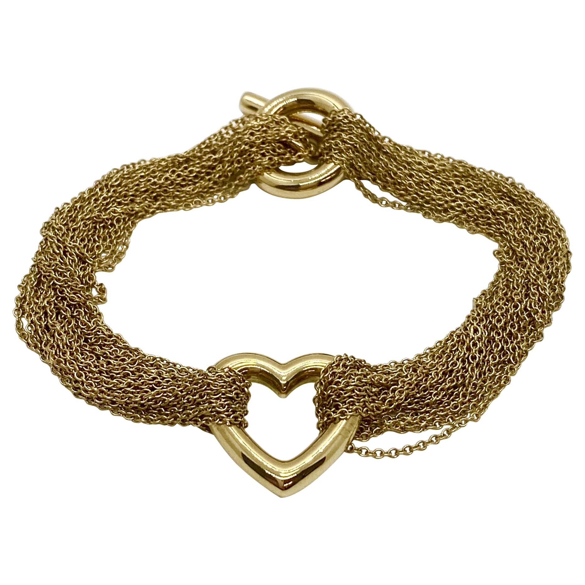 Tiffany & Co. 18 Karat Yellow Gold Heart Mesh Toggle Bracelet For Sale