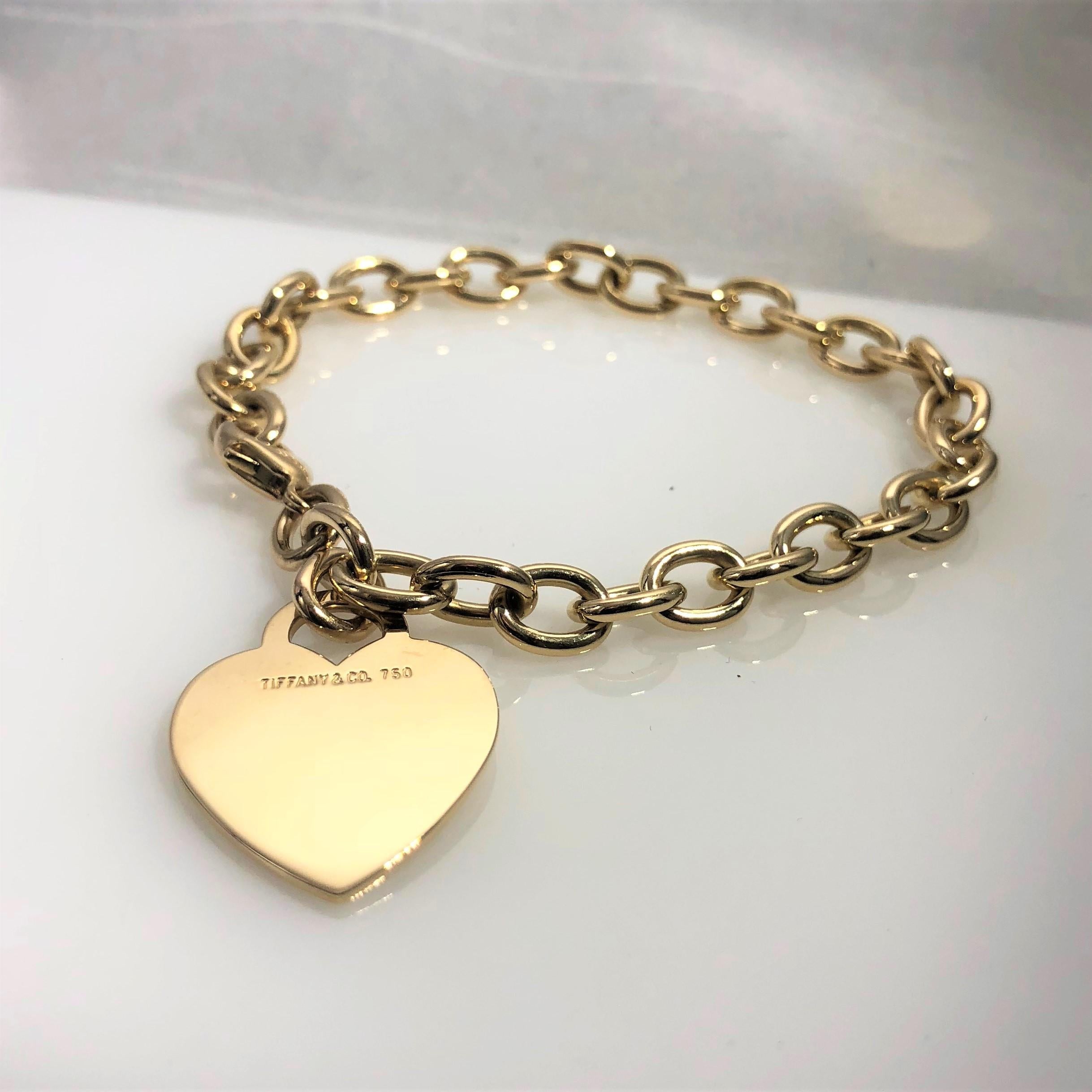 Tiffany & Co. 18 Karat Yellow Gold Heart Tag Charm Bracelet 2