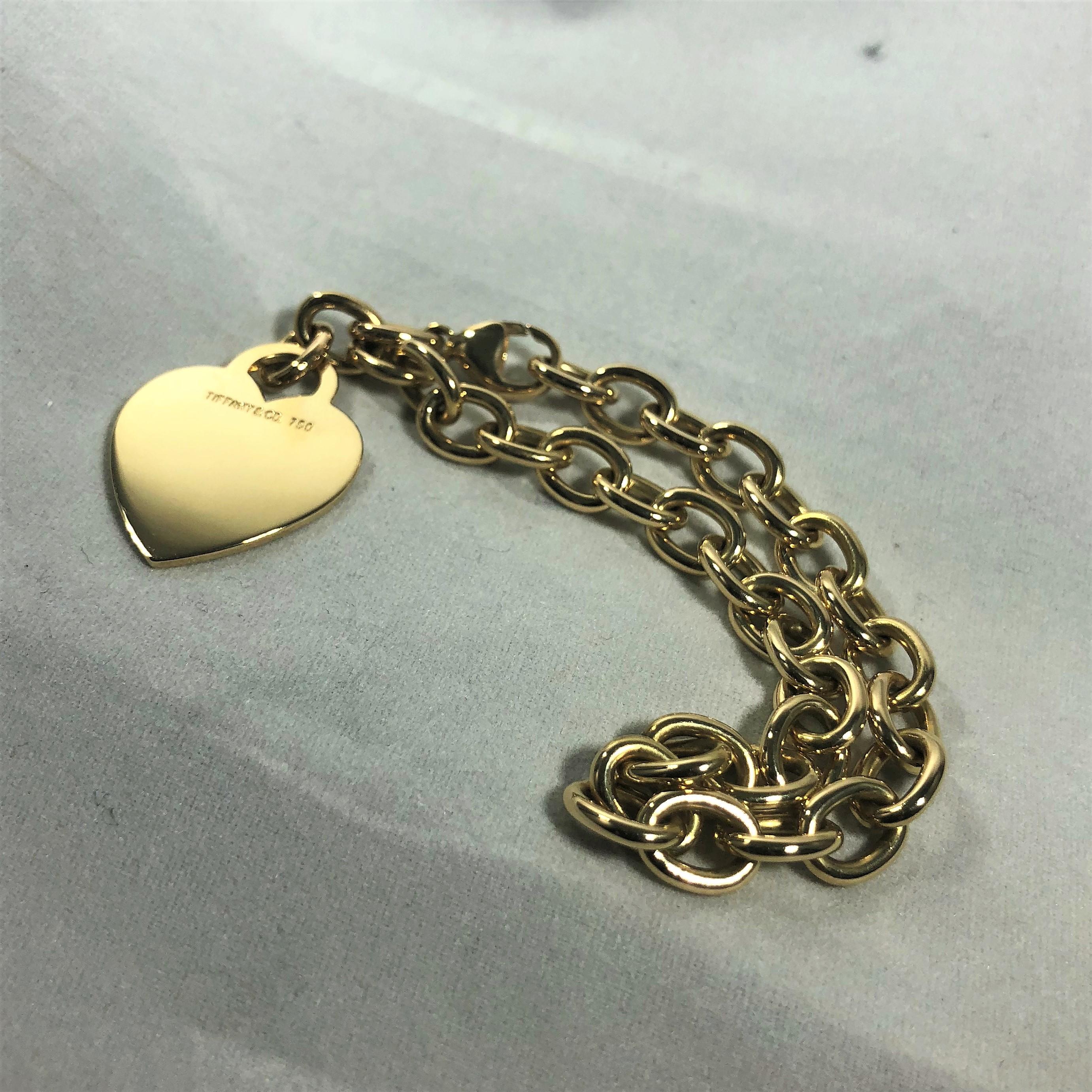 Tiffany & Co. 18 Karat Yellow Gold Heart Tag Charm Bracelet 4