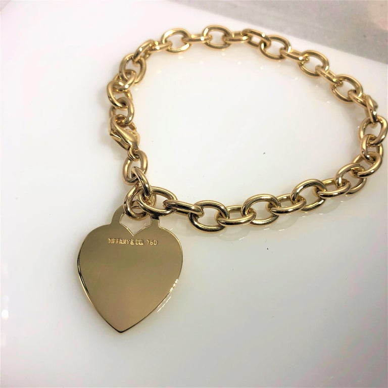 Tiffany and Co. 18 Karat Yellow Gold Heart Tag Charm Bracelet at