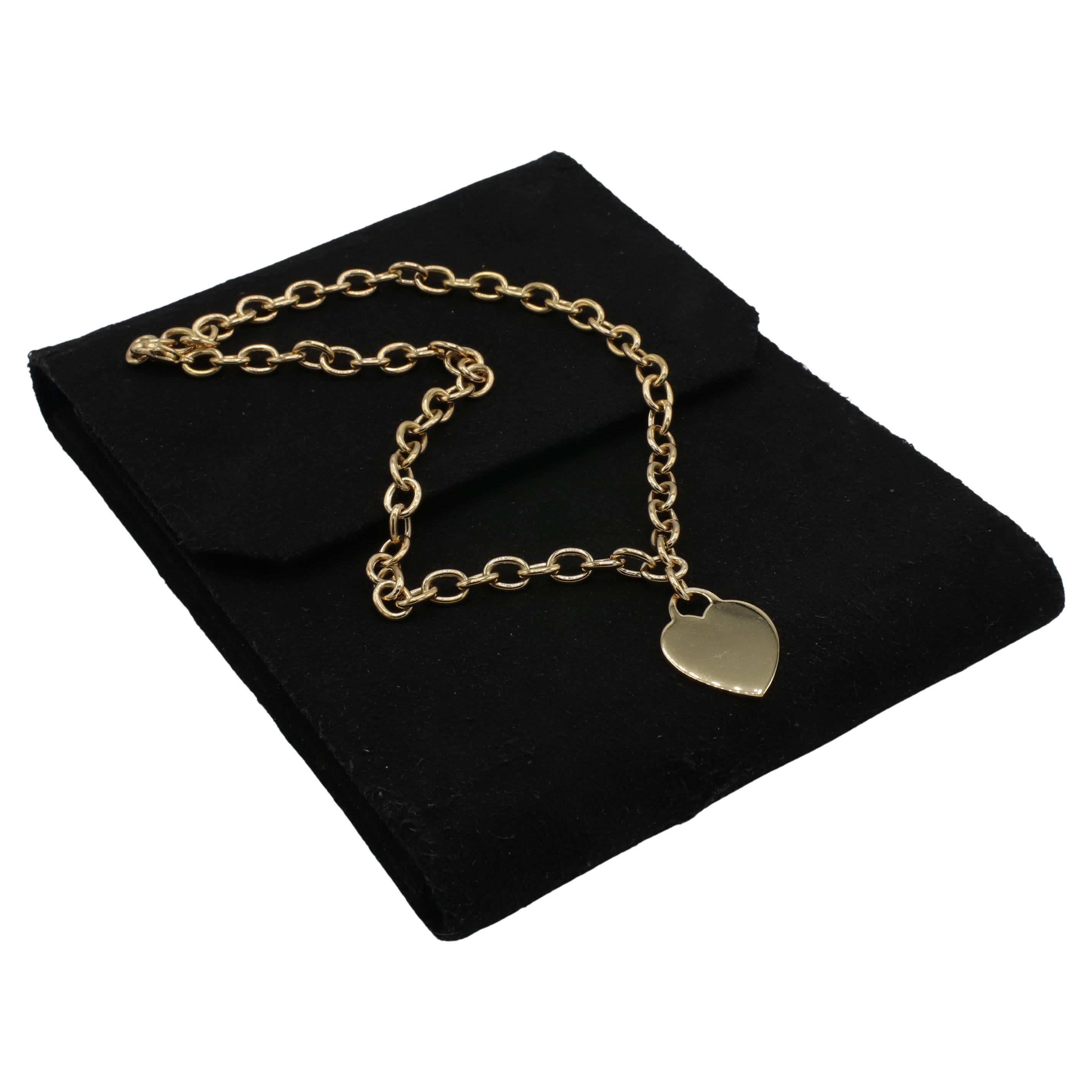 Modern Tiffany & Co. 18 Karat Yellow Gold Heart Tag Charm Chain Link Necklace