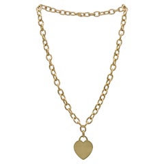 Tiffany & Co. 18 Karat Yellow Gold Heart Tag Charm Chain Link Necklace