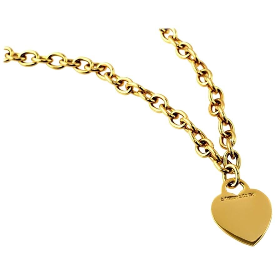 18 Karat Yellow Gold Heart Tag Necklace 