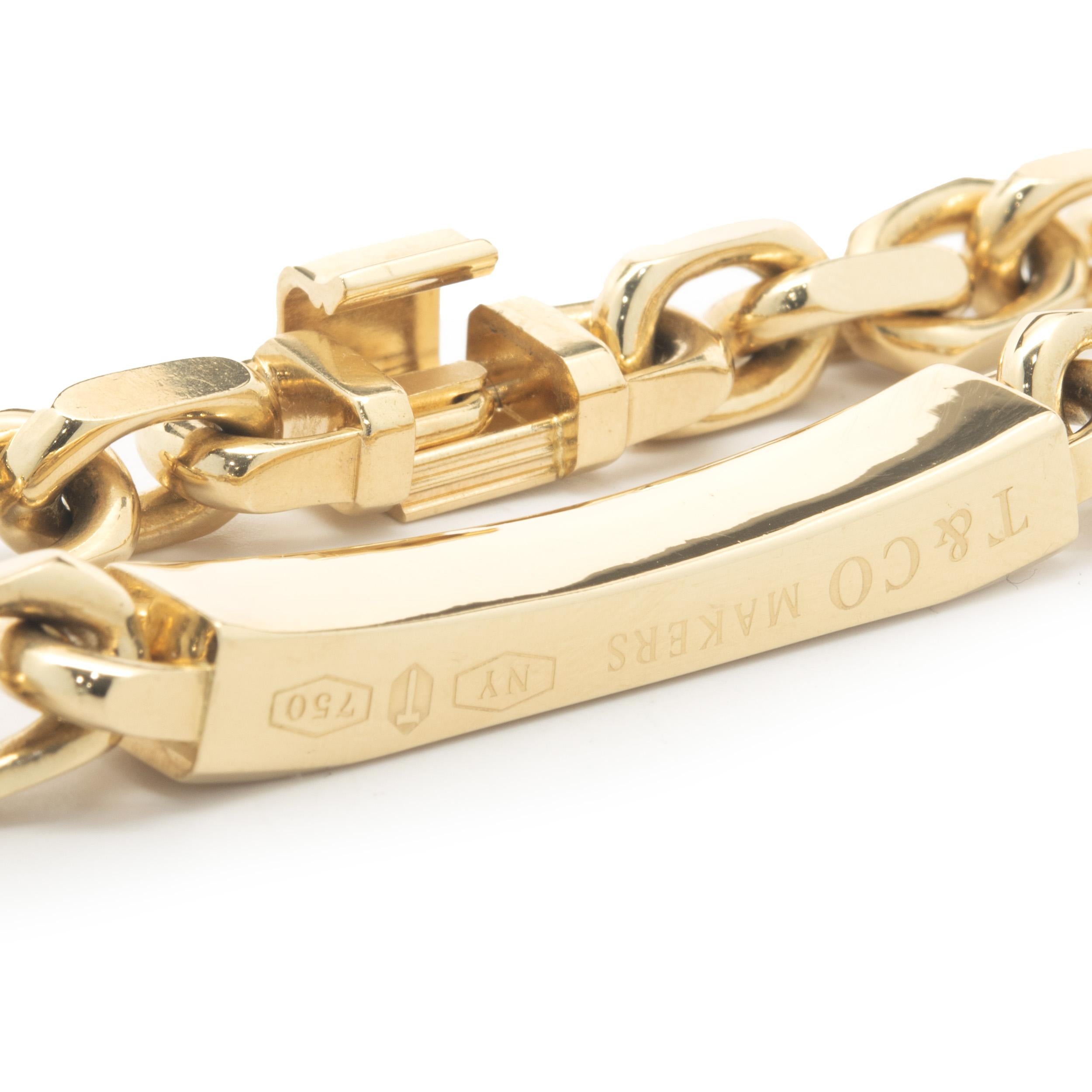 Designer: Tiffany & Co. 
Material: 18K yellow gold
Dimensions: bracelet measures 8.25-inches in length
Weight: 67.32 grams