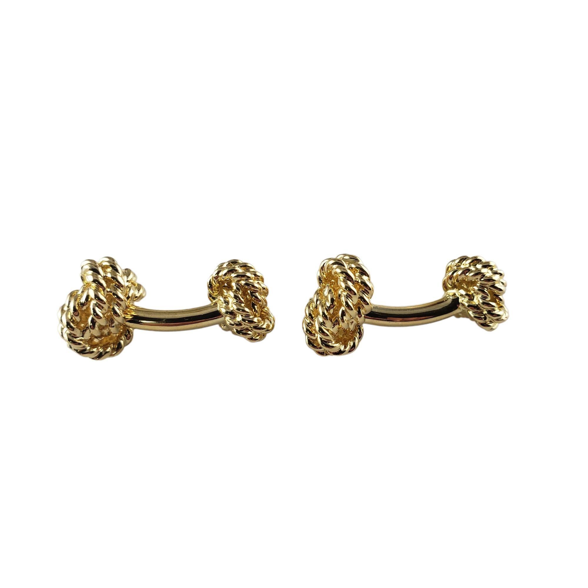 Vintage Tiffany & Co. 18 Karat Yellow Gold Knot Cufflinks-

These elegant knot cufflinks by Tiffany & Co. are crafted in meticulously detailed 18K yellow gold.

Size: 13 mm x 21 mm

Weight: 19.1 gr./ 12.2 dwt.

Stamped: Tiffany & Co. 750

Very good