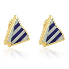 Tiffany & Co. 18 Karat Yellow Gold Lapis & Mother of Pearl Sailboat Earrings