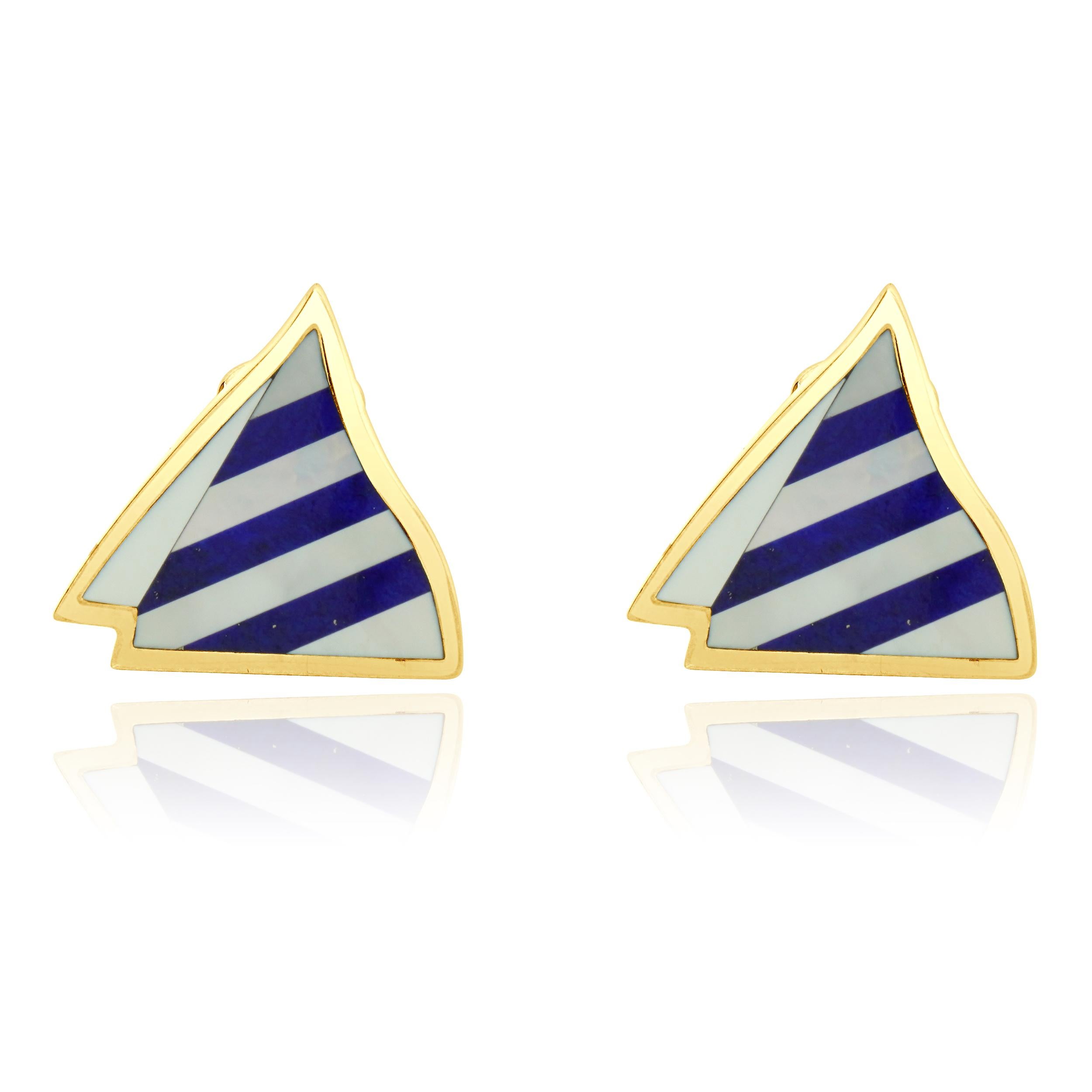 Tiffany & Co. Segelbootohrringe aus 18 Karat Gelbgold mit Lapis und Perlmutt von Tiffany & Co.