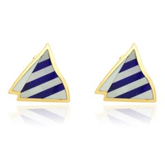 Tiffany & Co. Segelbootohrringe aus 18 Karat Gelbgold mit Lapis und Perlmutt von Tiffany & Co.