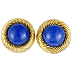 Tiffany & Co. 18 Karat Yellow Gold Lapis Round Clip-On Earrings