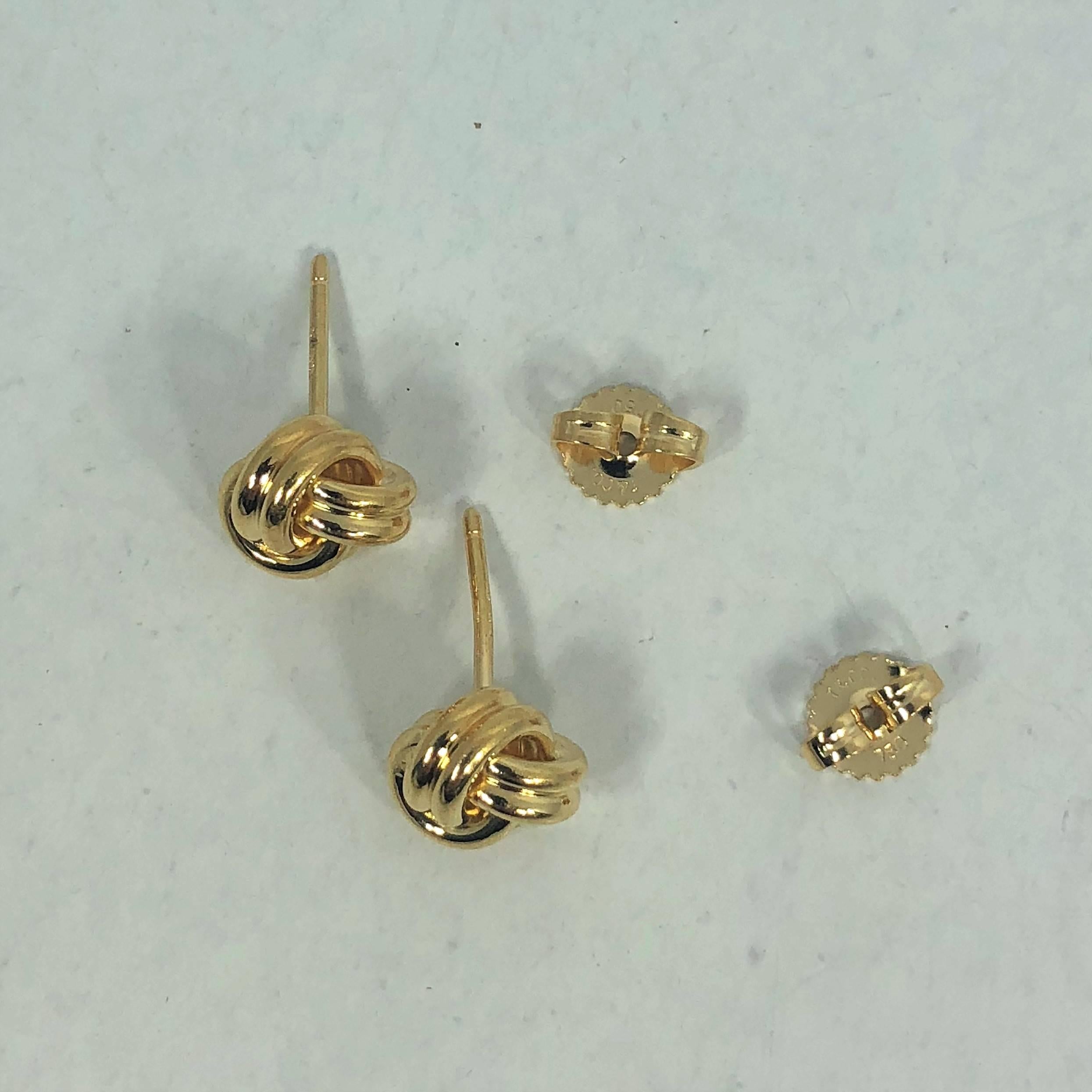 Women's or Men's Tiffany & Co. 18 Karat Yellow Gold Love Knot Stud Earrings