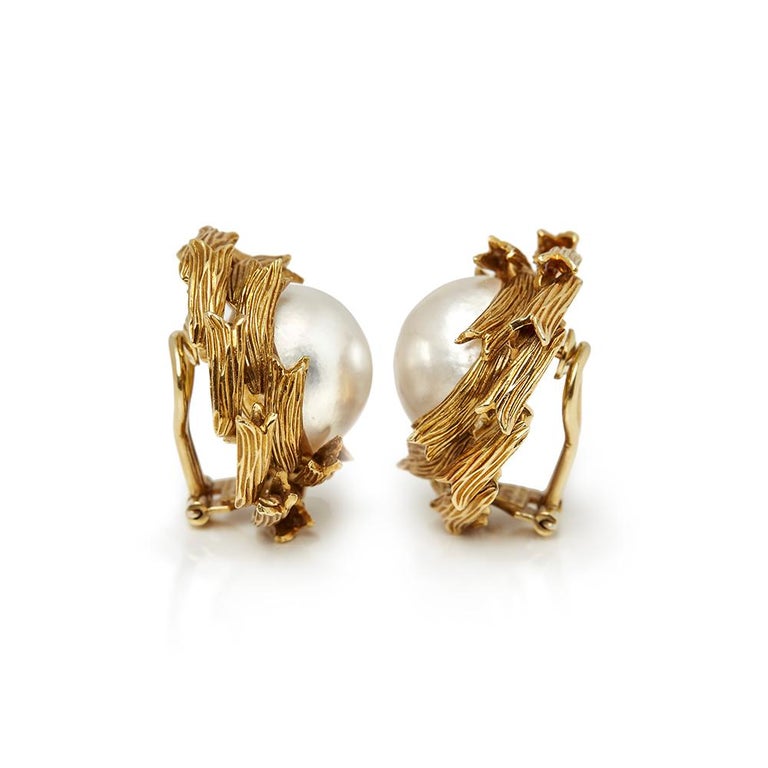 Tiffany and Co. 18 Karat Yellow Gold Mabe Pearl ClipOn Earrings at
