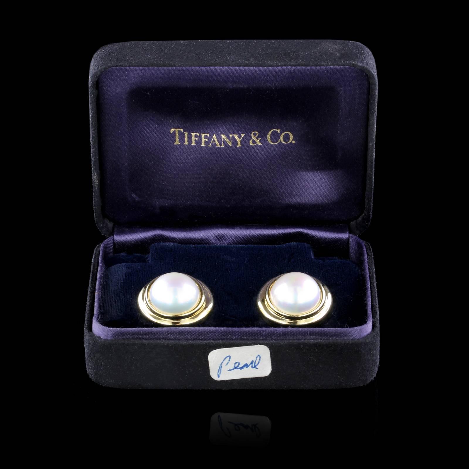 Tiffany & Co. 18 Karat Yellow Gold Mabe Pearl Earrings 2