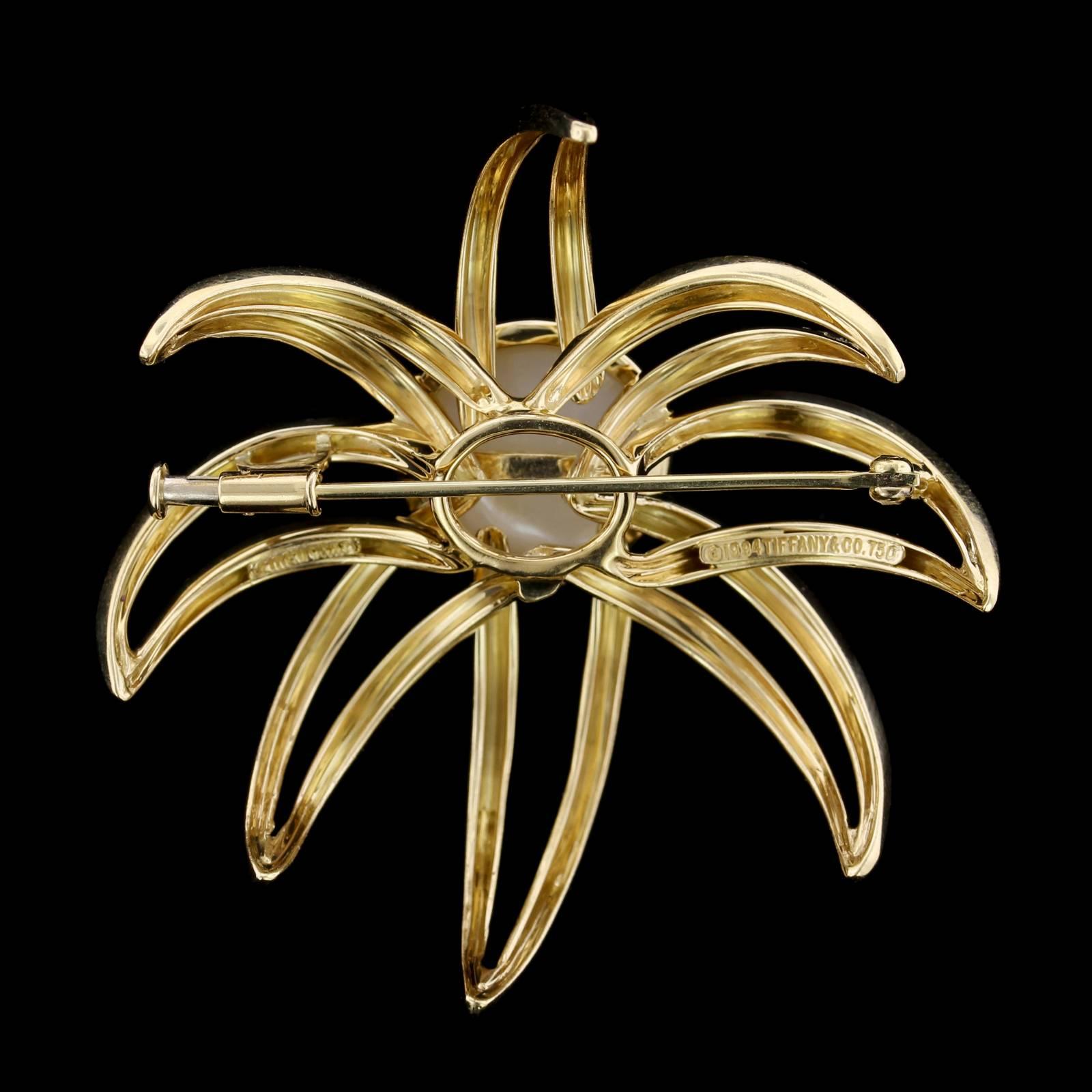 Tiffany & Co. 18 Karat Yellow Gold Mabe Pearl Fireworks Brooch In Good Condition For Sale In Nashua, NH