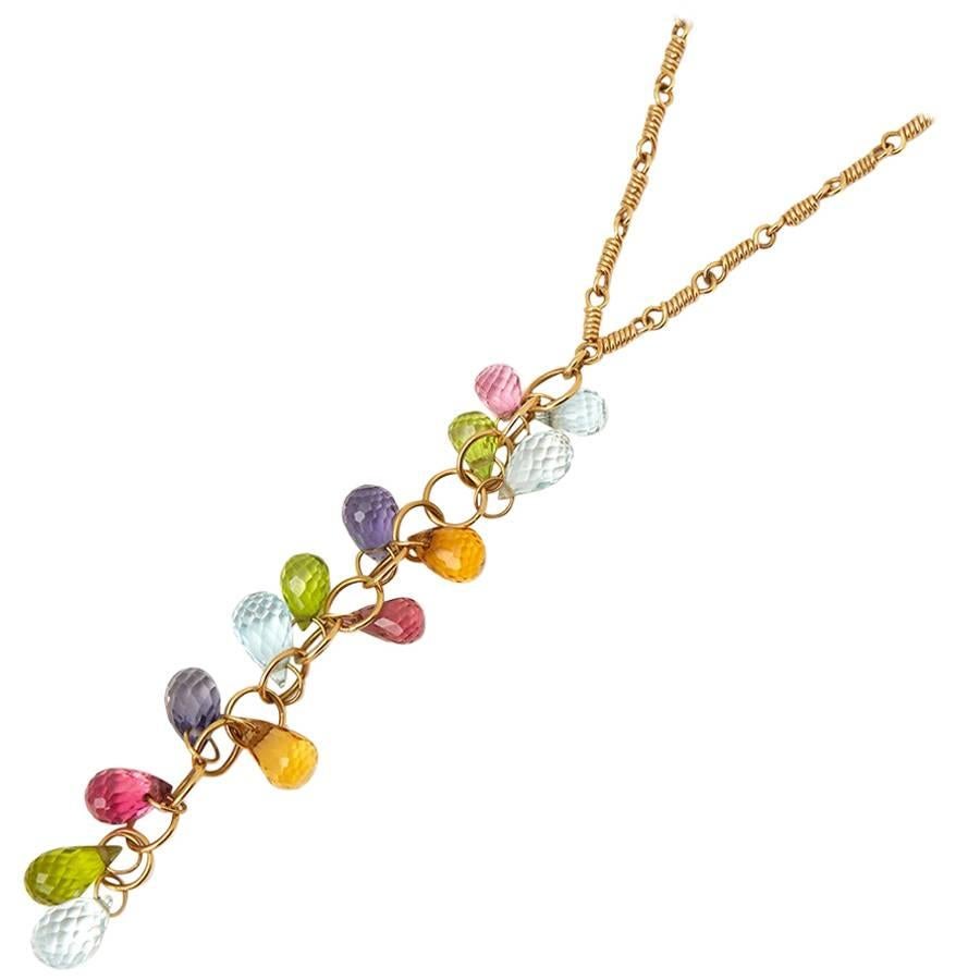 Tiffany & Co. 18 Karat Yellow Gold Multi Gem Rainbow Necklace