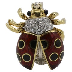 Tiffany & Co. 18 Karat Yellow Gold Natural Diamond Enamel Lady Bug Brooch Pin
