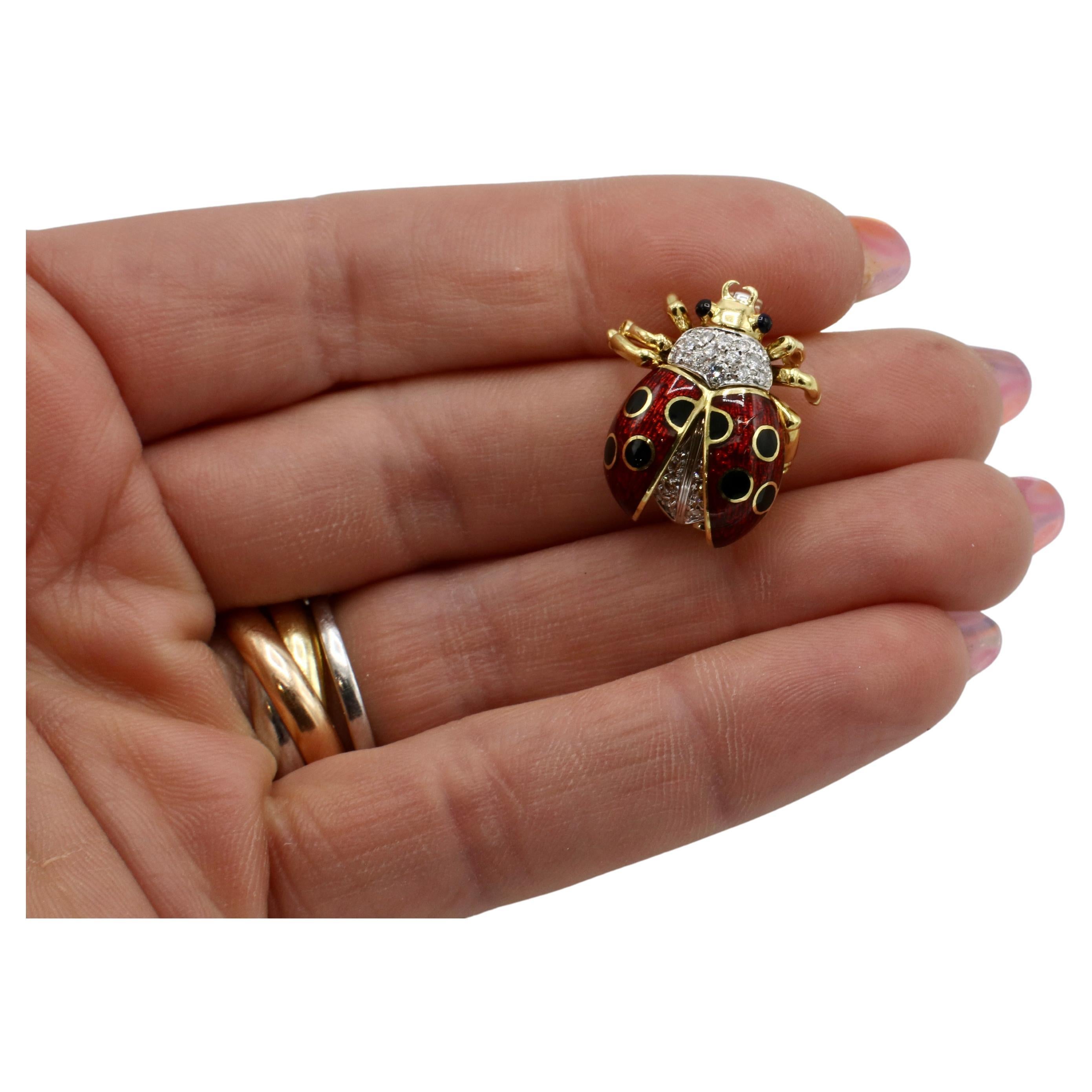 Tiffany & Co. 18 Karat Yellow Gold Natural Diamond Enamel Lady Bug Brooch Pin For Sale 1
