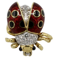 Tiffany & Co. 18 Karat Yellow Gold Natural Diamond Enamel Lady Bug Brooch Pin