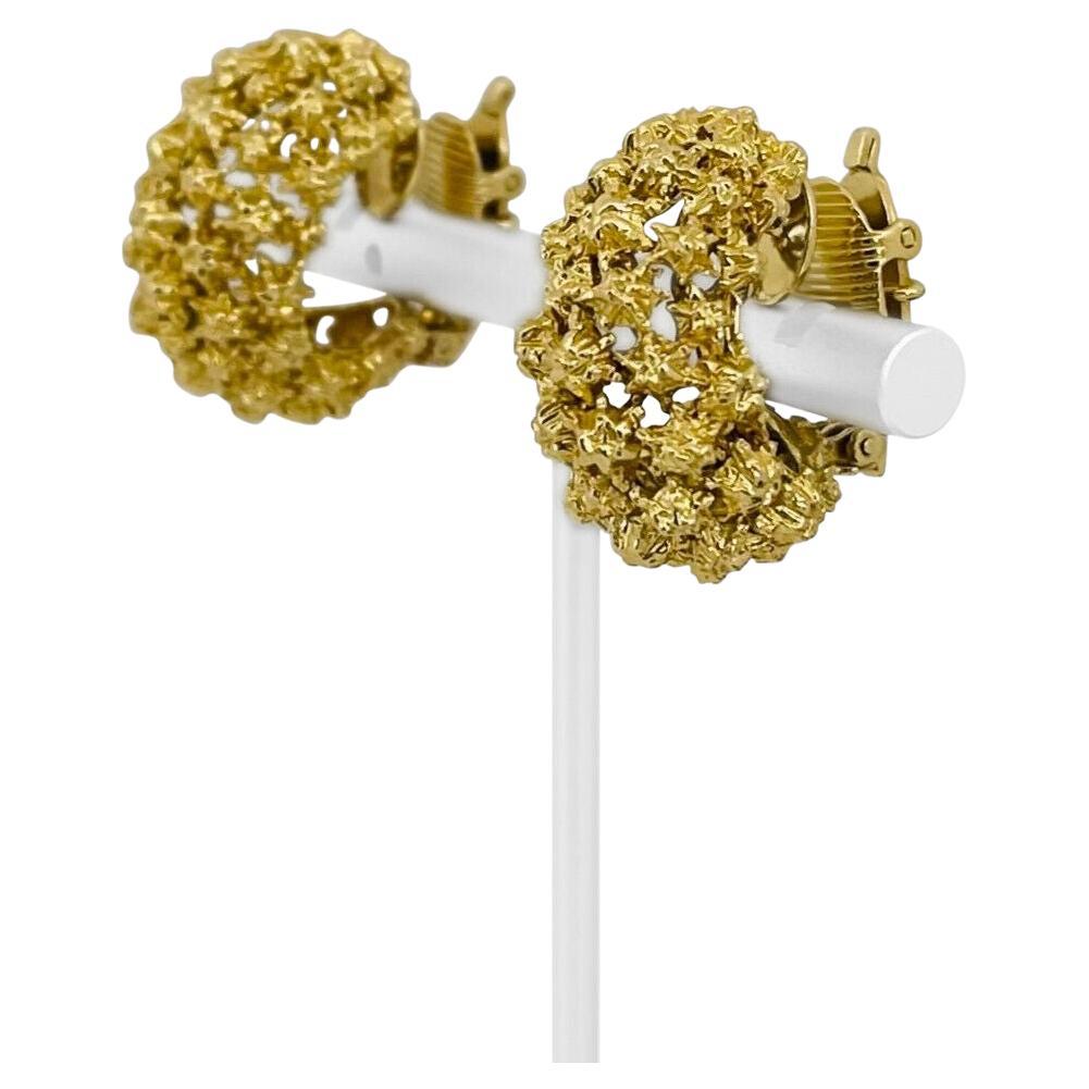 Tiffany & Co. 18 Karat Yellow Gold Nugget Gold Star Hoop Clip on Earrings