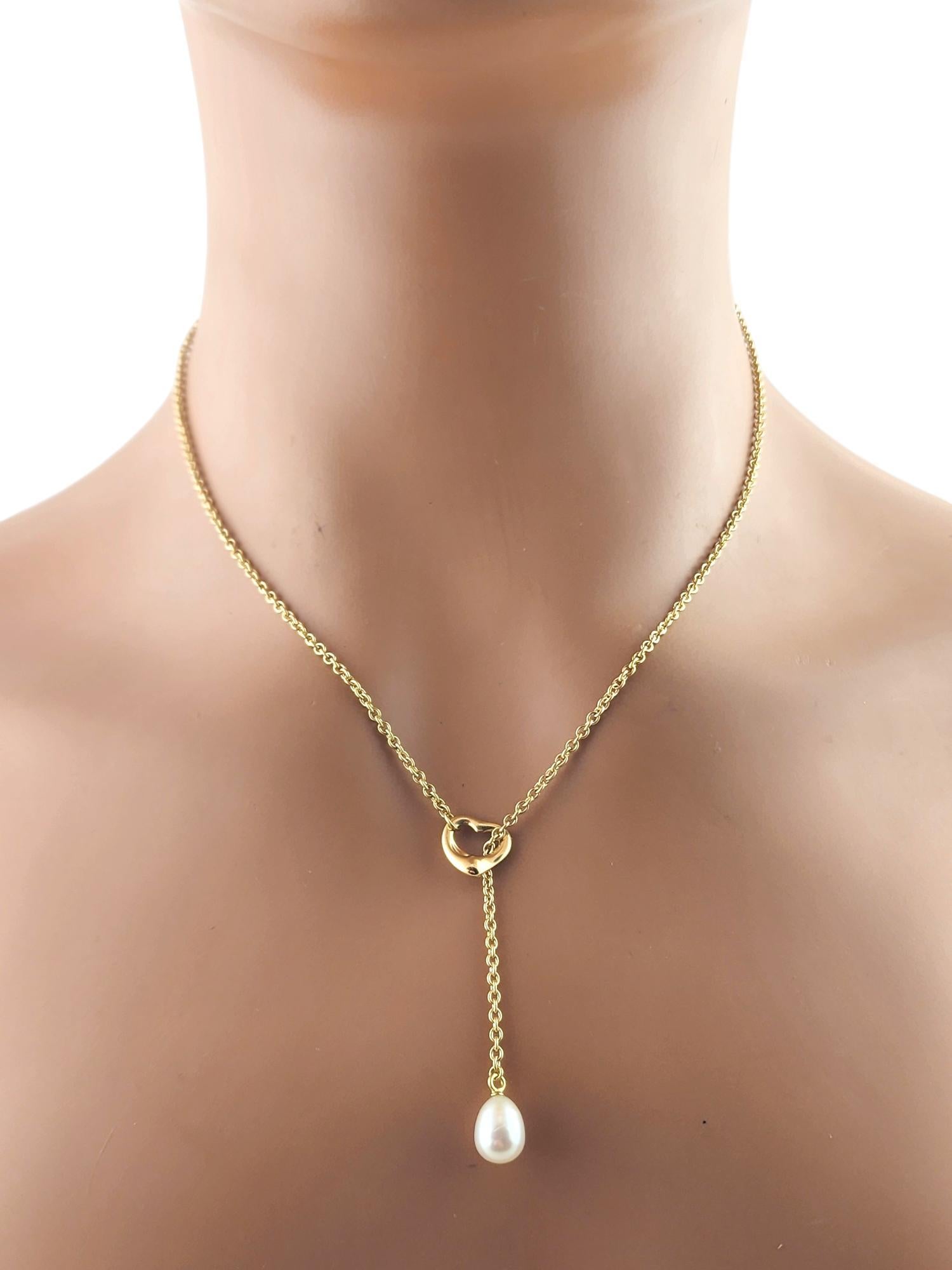 Women's Tiffany & Co 18 Karat Yellow Gold Open Heart Lariat Pearl Necklace #19244