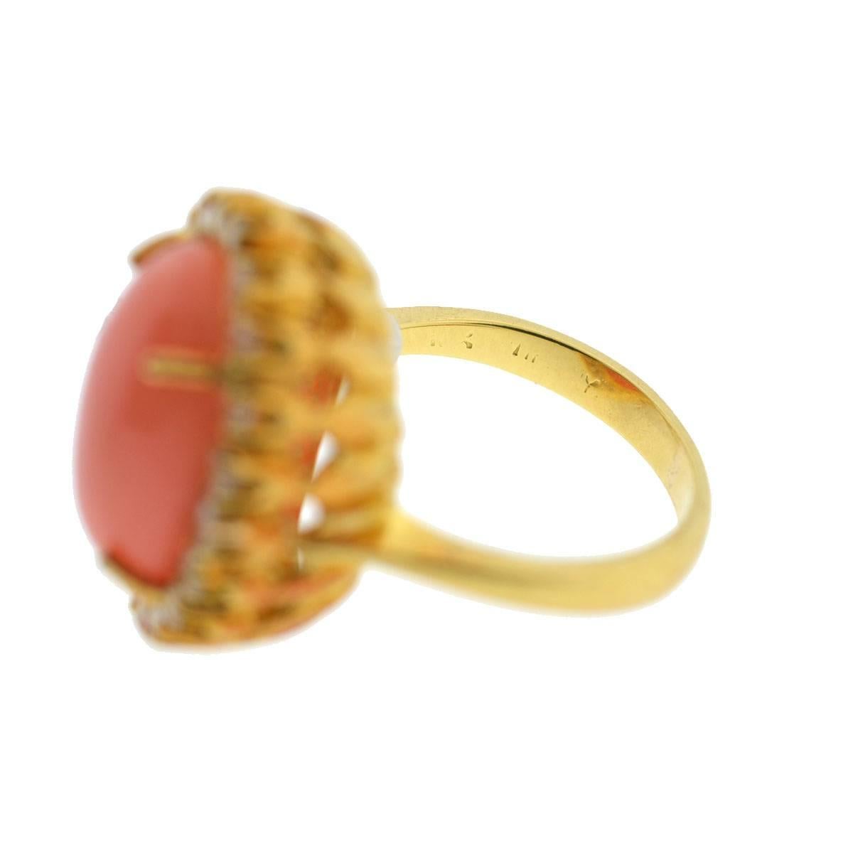 Tiffany & Co. 18 Karat Yellow Gold Oval Coral Stone Ring with Diamonds 1