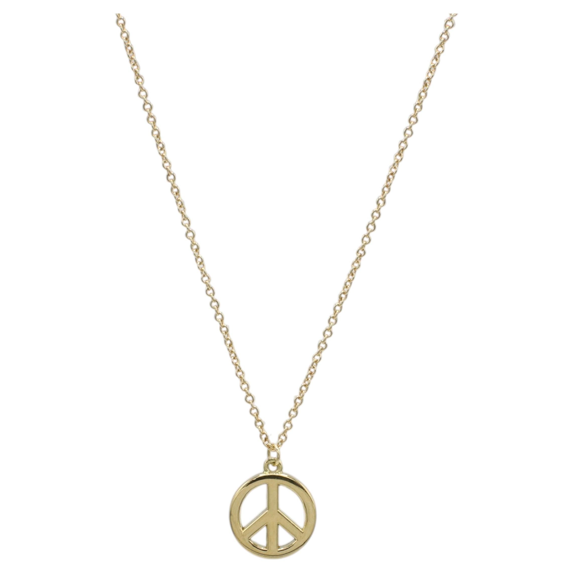 Tiffany & Co. 18 Karat Yellow Gold Peace Sign Pendant Chain Necklace For Sale