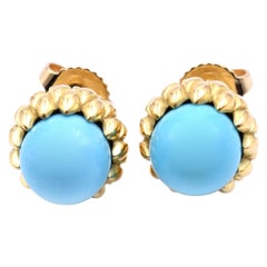 Tiffany & Co. 18 Karat Yellow Gold Persian Turquoise Stud Earrings