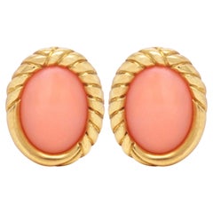 Tiffany & Co. 18 Karat Yellow Gold Pink Peruvian Opal Earrings, Circa 1982