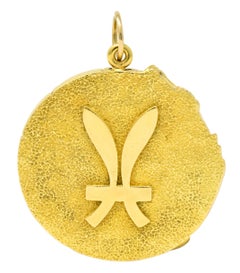 Tiffany & Co. 18 Karat Yellow Gold Pisces Zodiac Large Medallion Pendant, 1970s