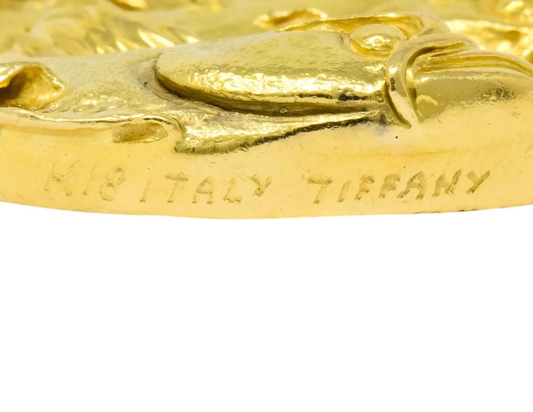 Women's or Men's Tiffany & Co. 18 Karat Yellow Gold Pisces Zodiac Large Medallion Pendant, 1970s