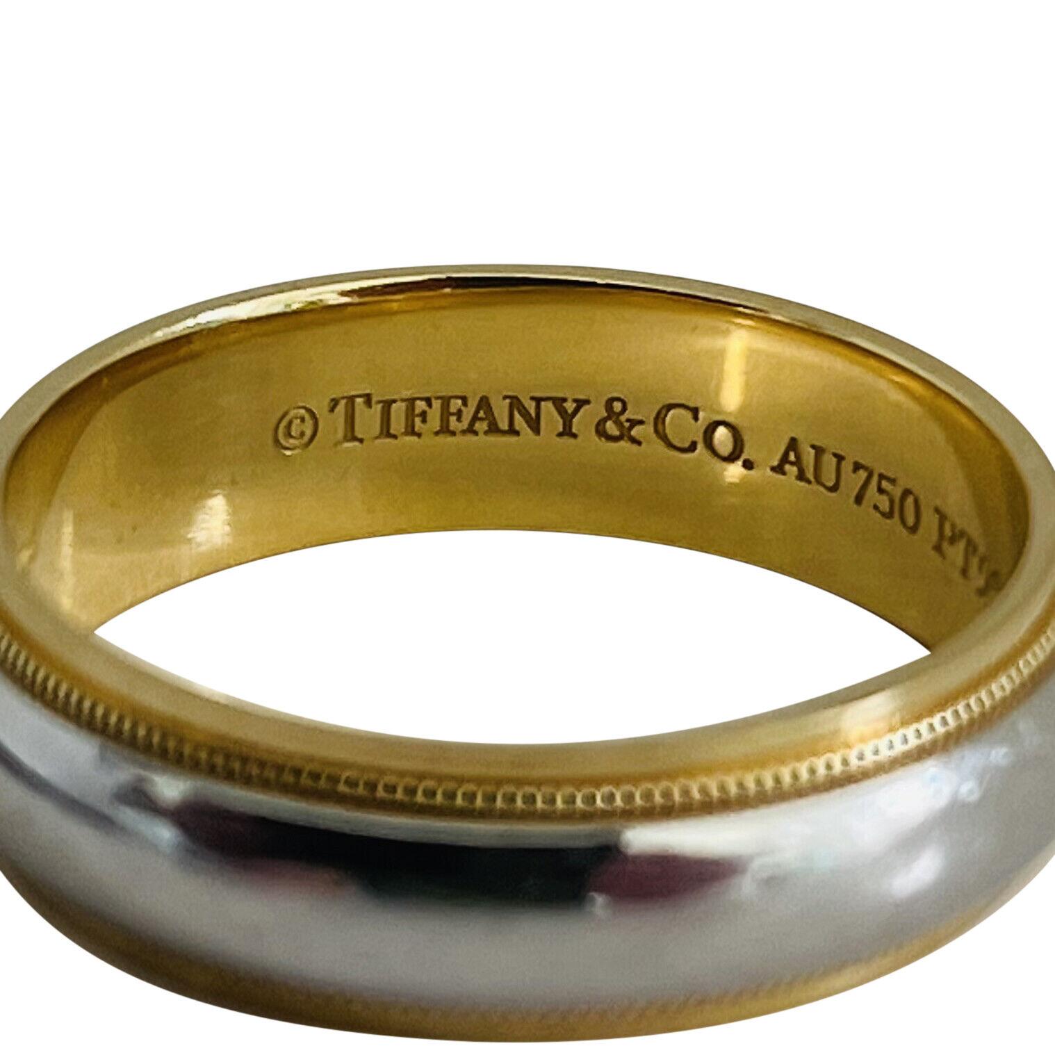 Women's or Men's Tiffany & Co. 18 Karat Yellow Gold & Platinum Wedding Band Ring with Box