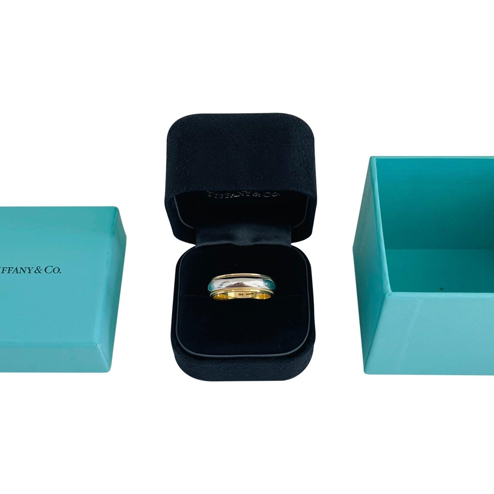 Tiffany & Co. 18 Karat Yellow Gold & Platinum Wedding Band Ring with Box 2