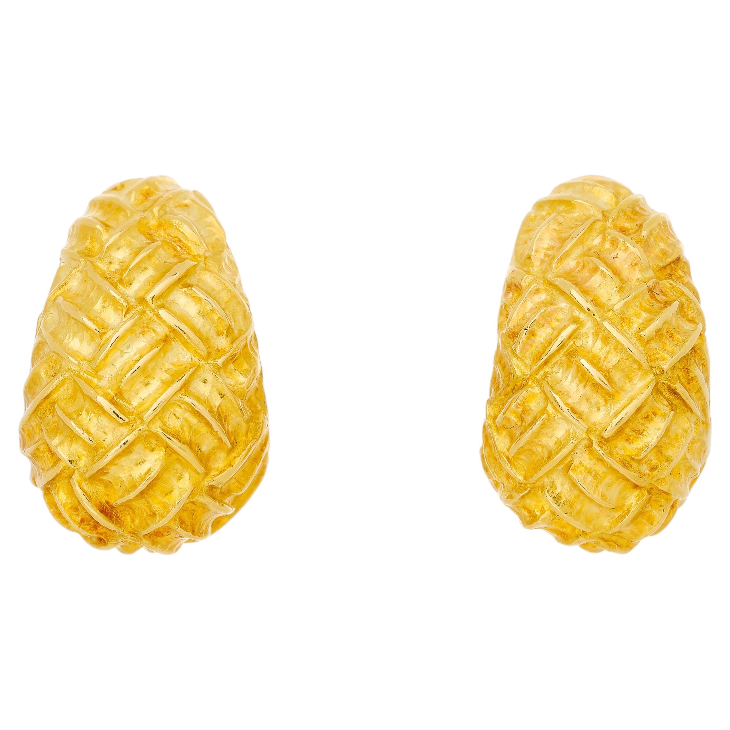 Tiffany Gold Bamboo Style Hoop Earrings at 1stDibs | tiffany