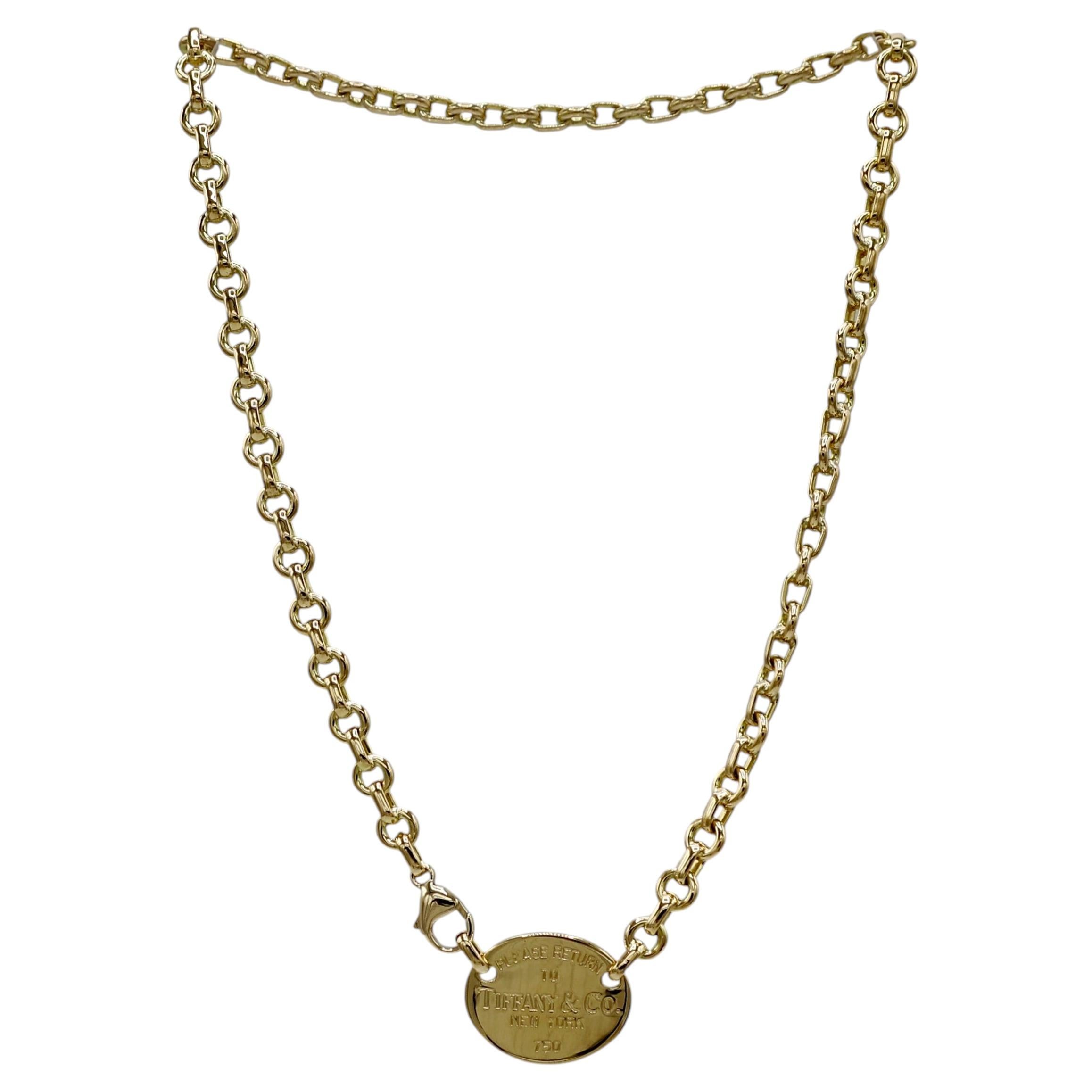 Tiffany & Co. 18 Karat Yellow Gold Return to Tiffany Tag Chain Link Necklace