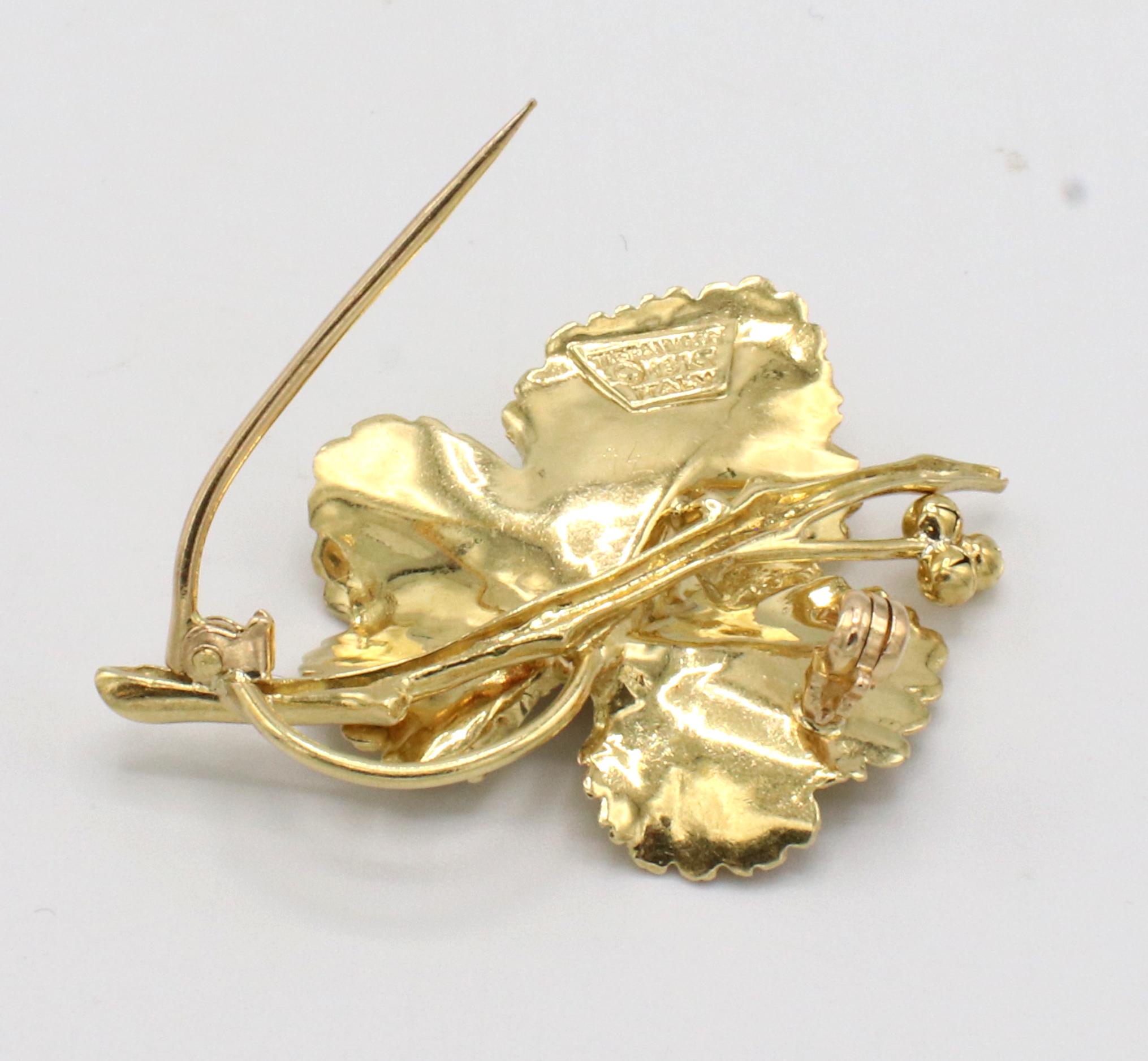 Women's Tiffany & Co. 18 Karat Yellow Gold Ruby Leaf Pin Brooch