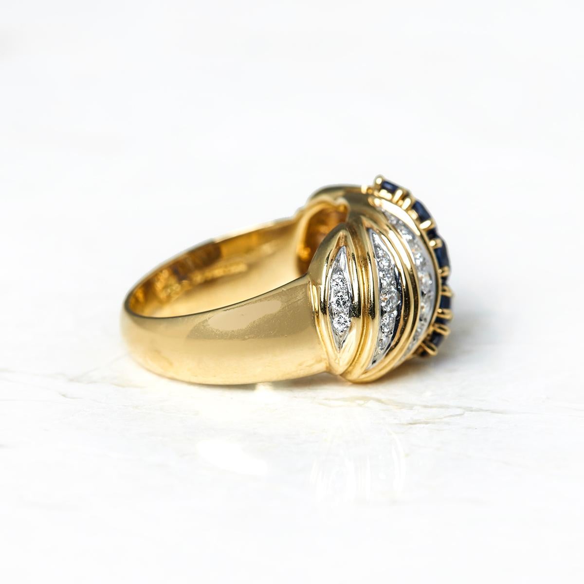 Round Cut Tiffany & Co. 18 Karat Yellow Gold Sapphire Diamond Vintage Ring