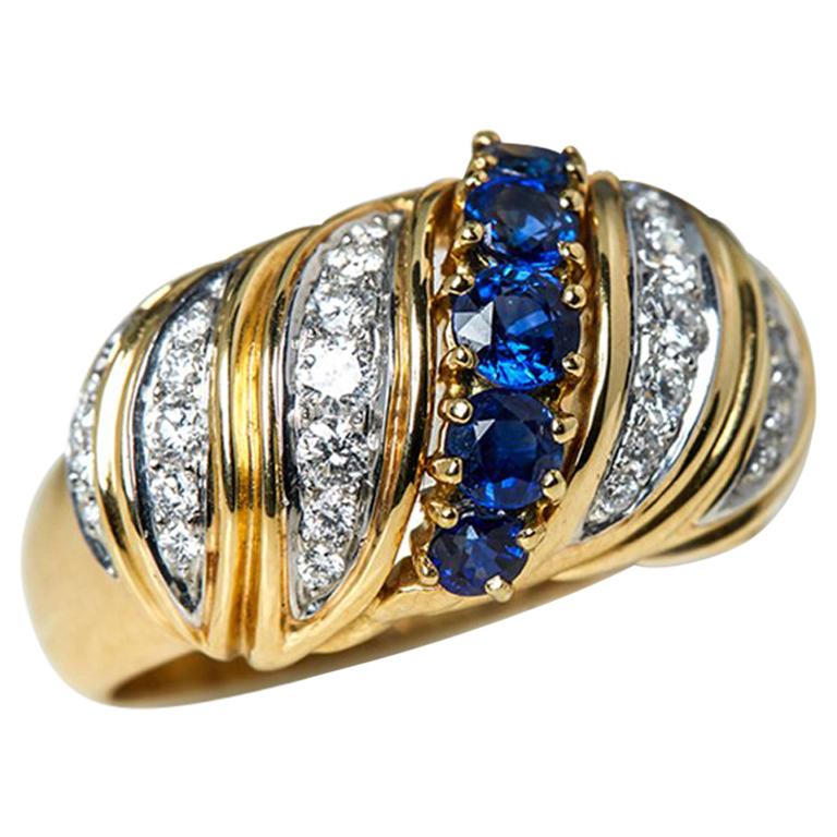 Tiffany & Co. 18 Karat Yellow Gold Sapphire Diamond Vintage Ring