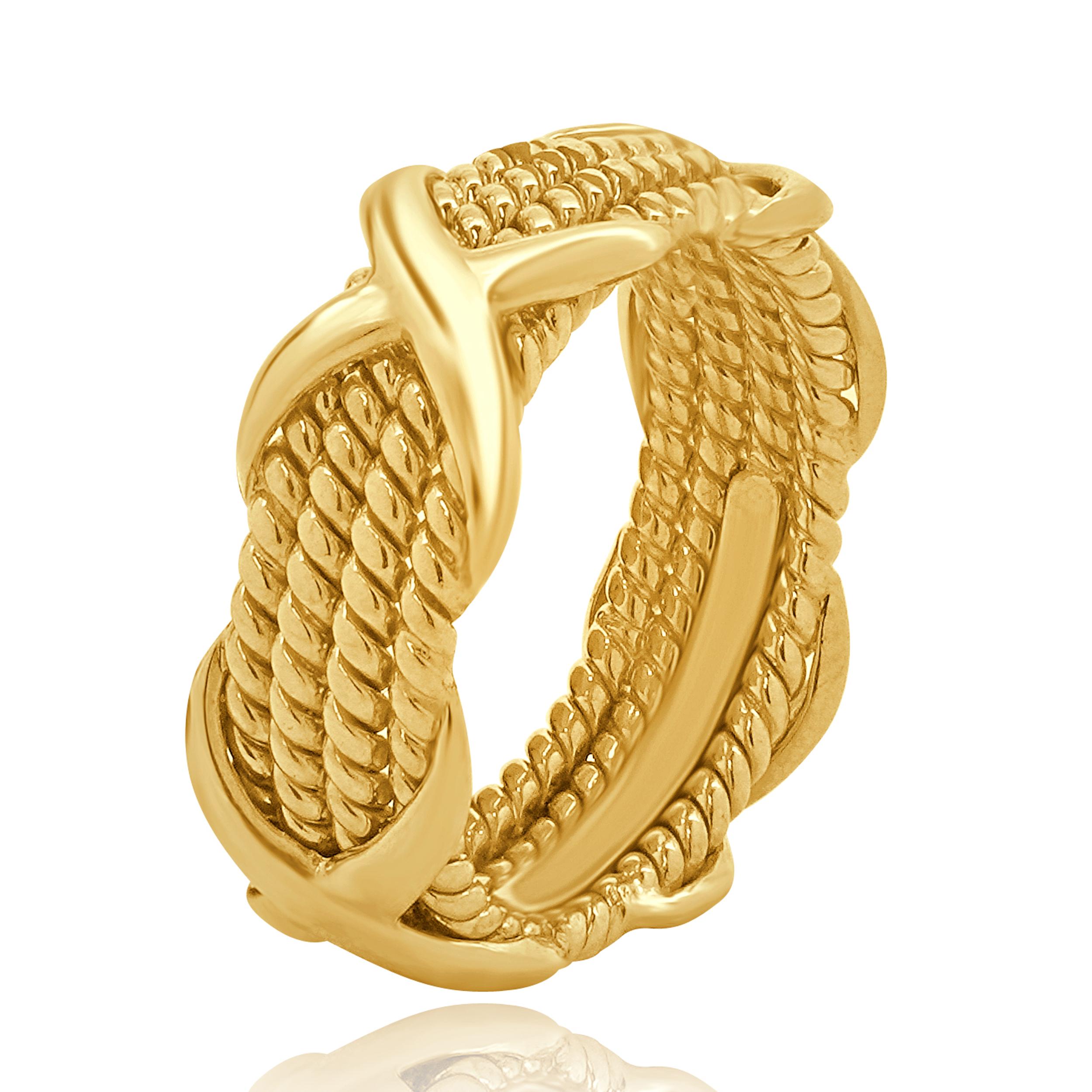Designer: Tiffany & Co. 
Material: 18K yellow gold
Dimensions: ring top measures 7.6mm
Ring Size: 6.25
Weight: 7.89 grams