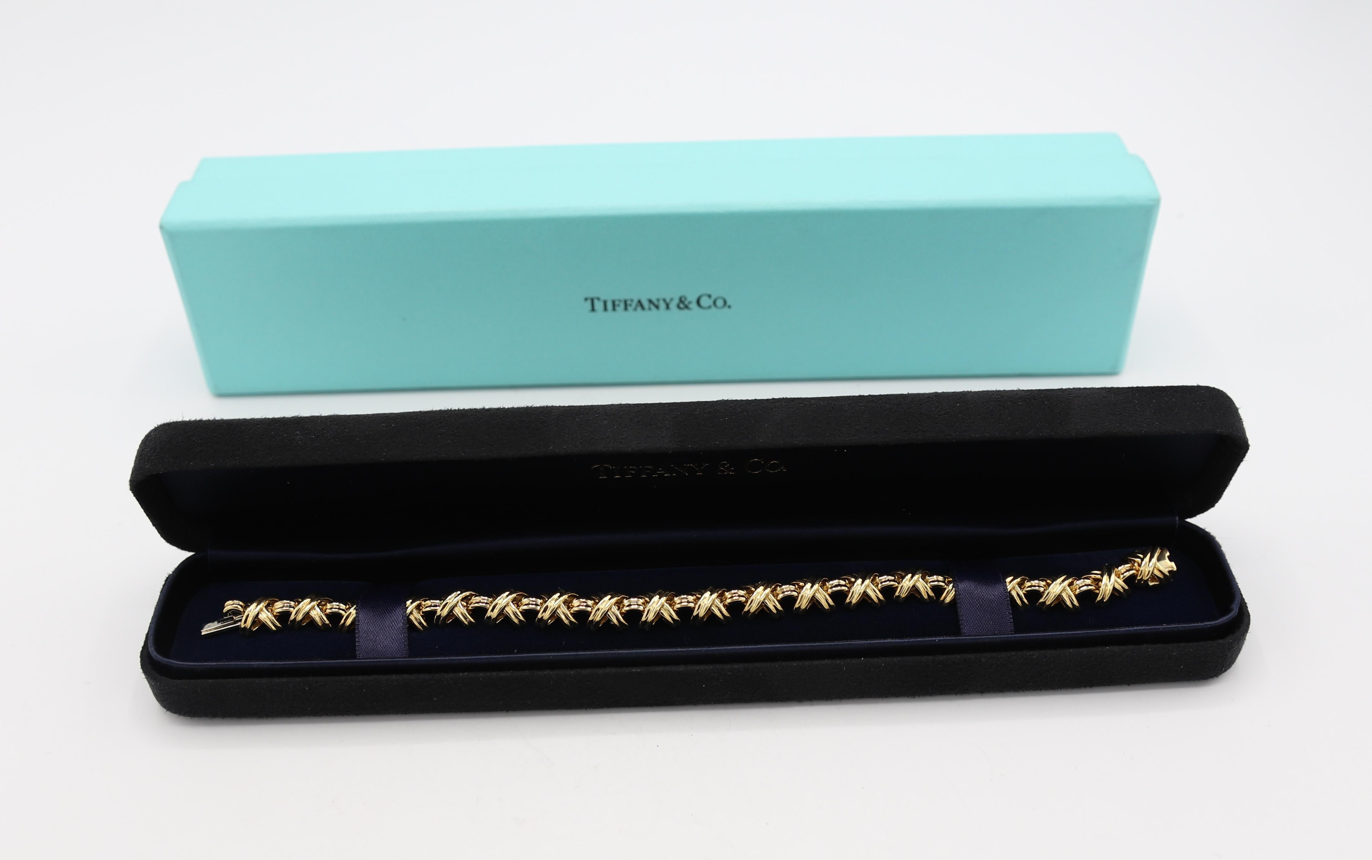 Tiffany and Co. 18 Karat Yellow Gold Signature X Bracelet at 1stDibs ...