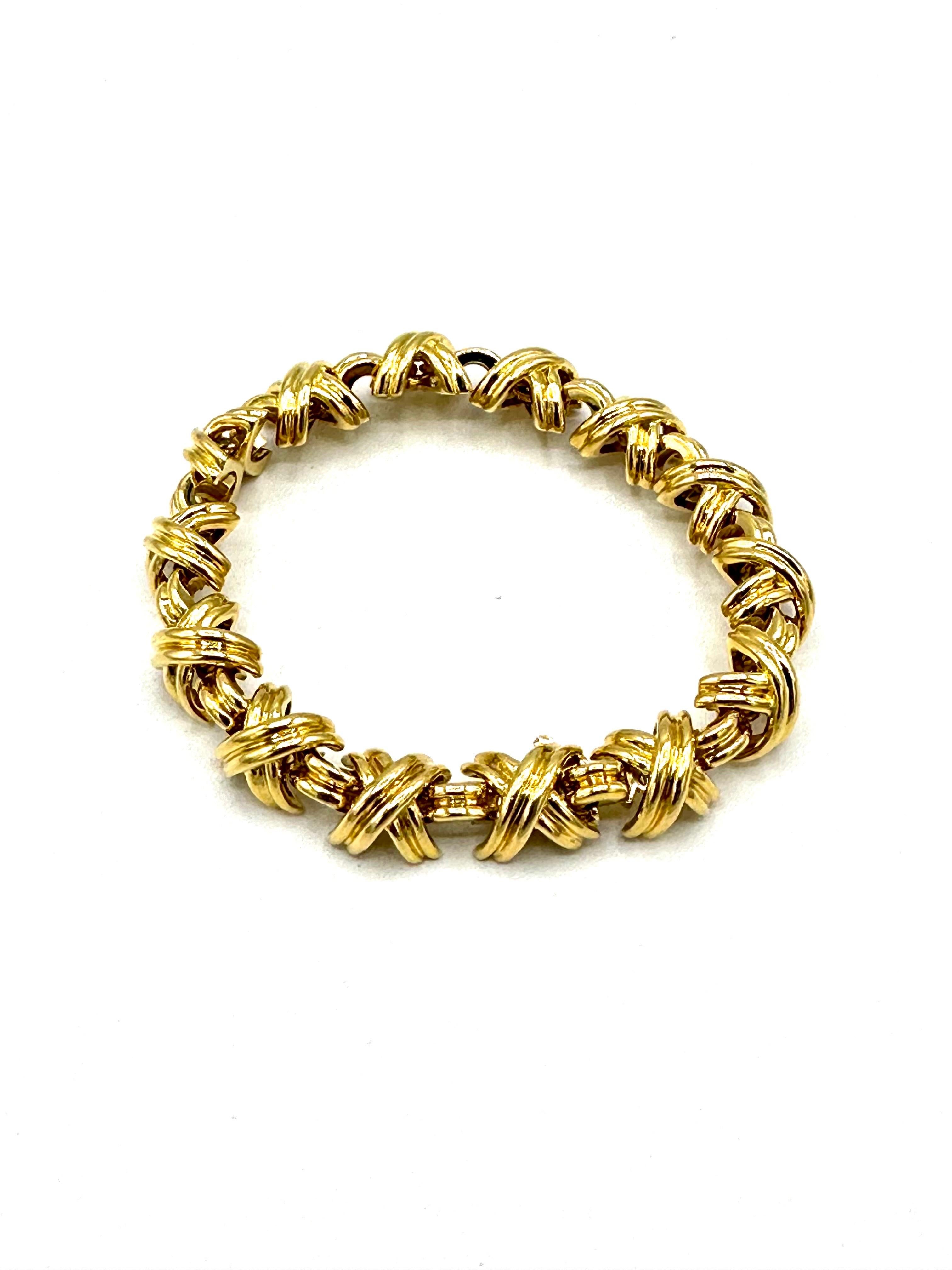 Women's or Men's Tiffany & Co. 18 Karat Yellow Gold Signature X Bracelet For Sale