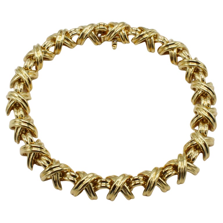 Tiffany and Co. 18 Karat Yellow Gold Signature X Bracelet For Sale at ...