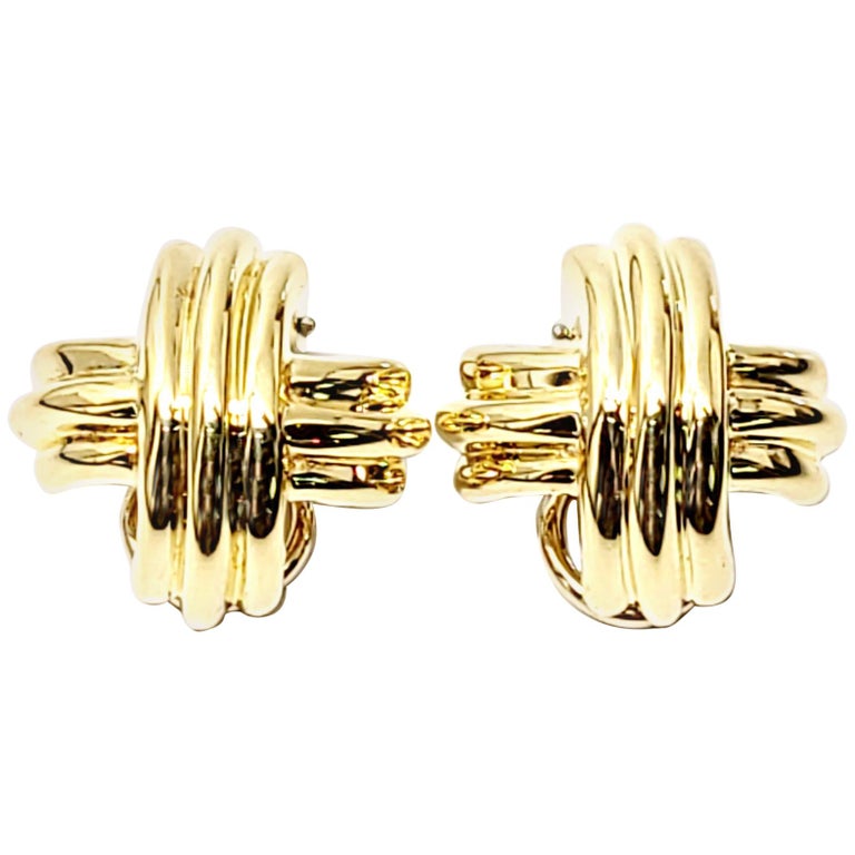 Tiffany and Co. 18 Karat Yellow Gold Signature X Clip-On Earrings at ...