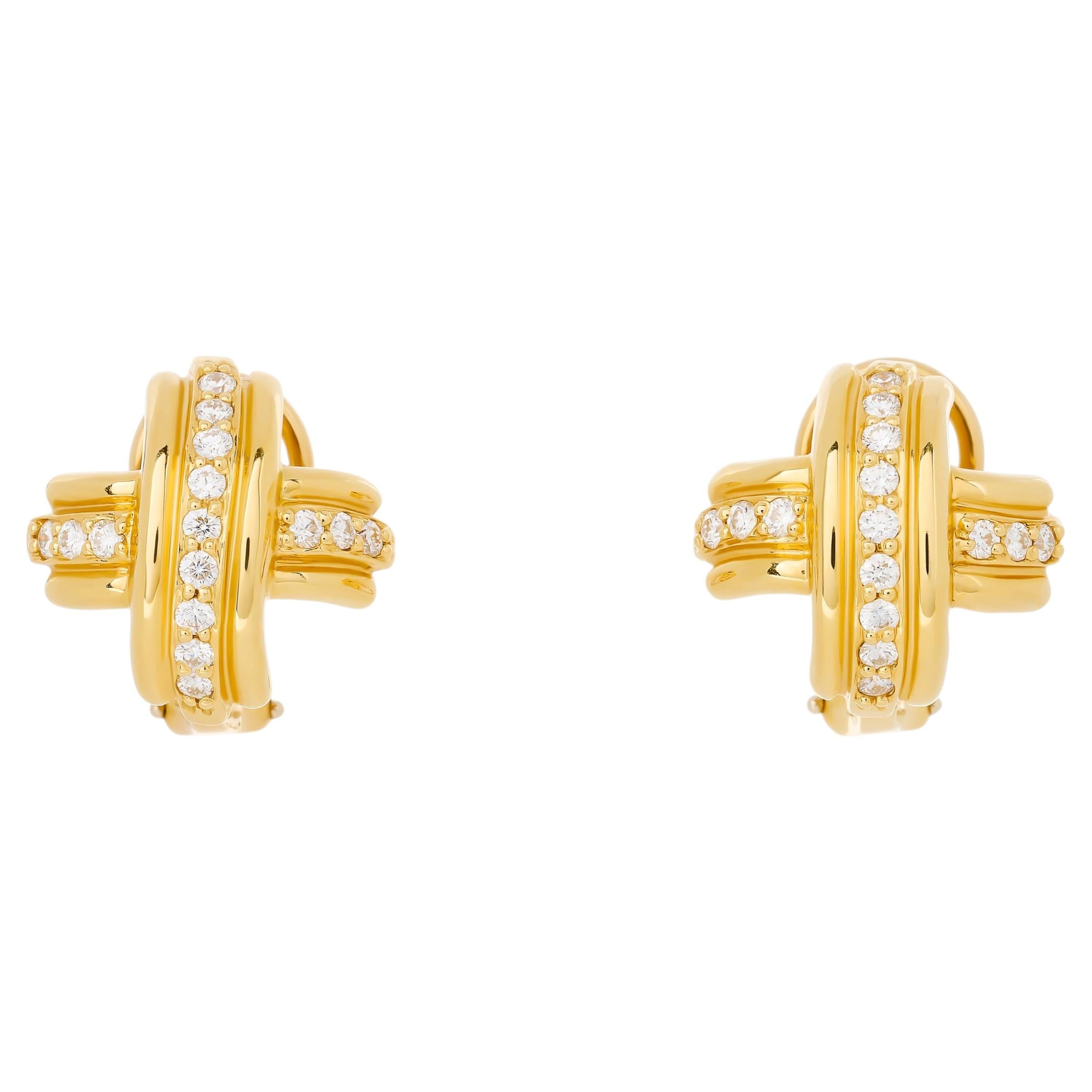 Tiffany & Co. 18 Karat Yellow Gold Signature X Diamond Earrings