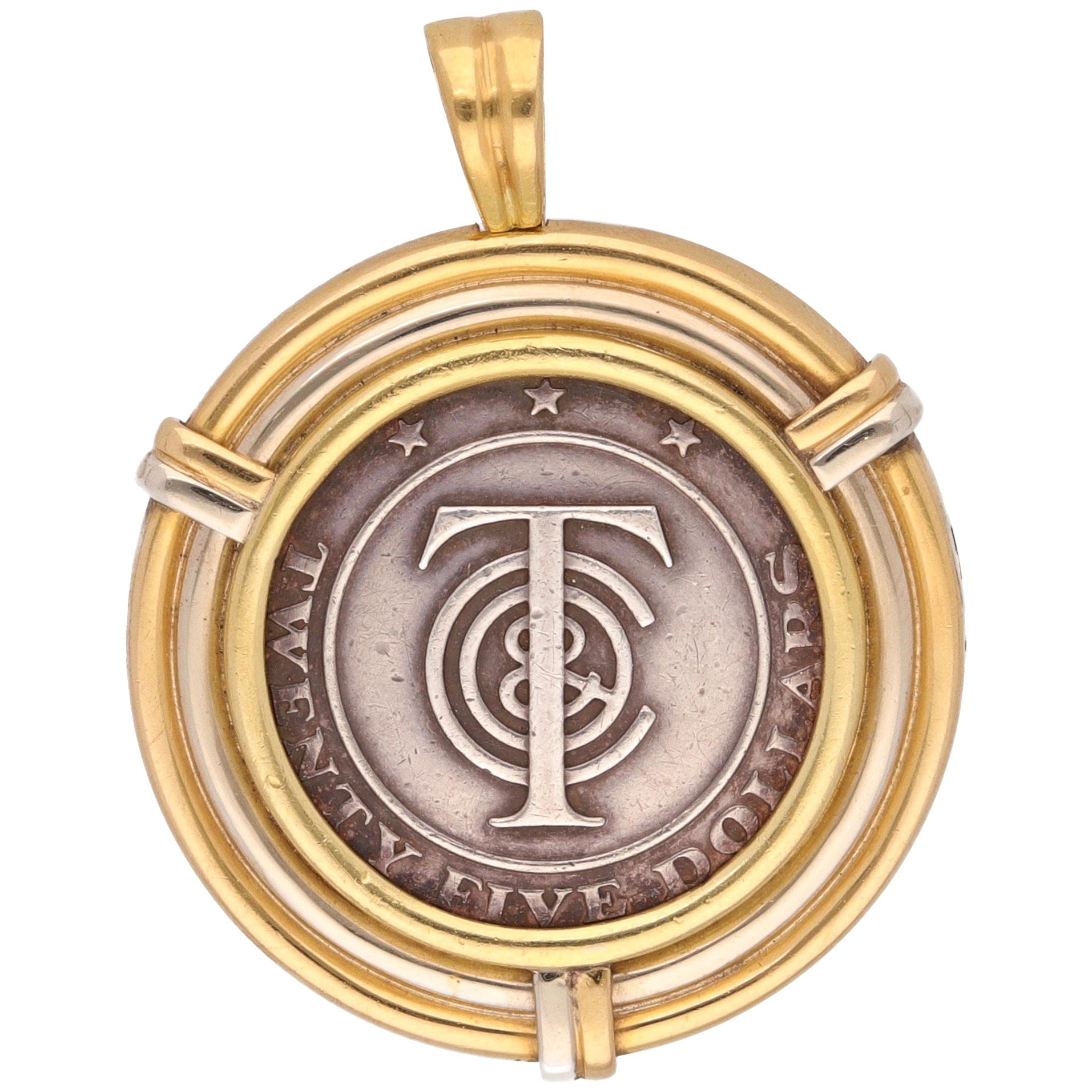 Tiffany & Co. 18 Karat Yellow Gold Silver Coin Pendant