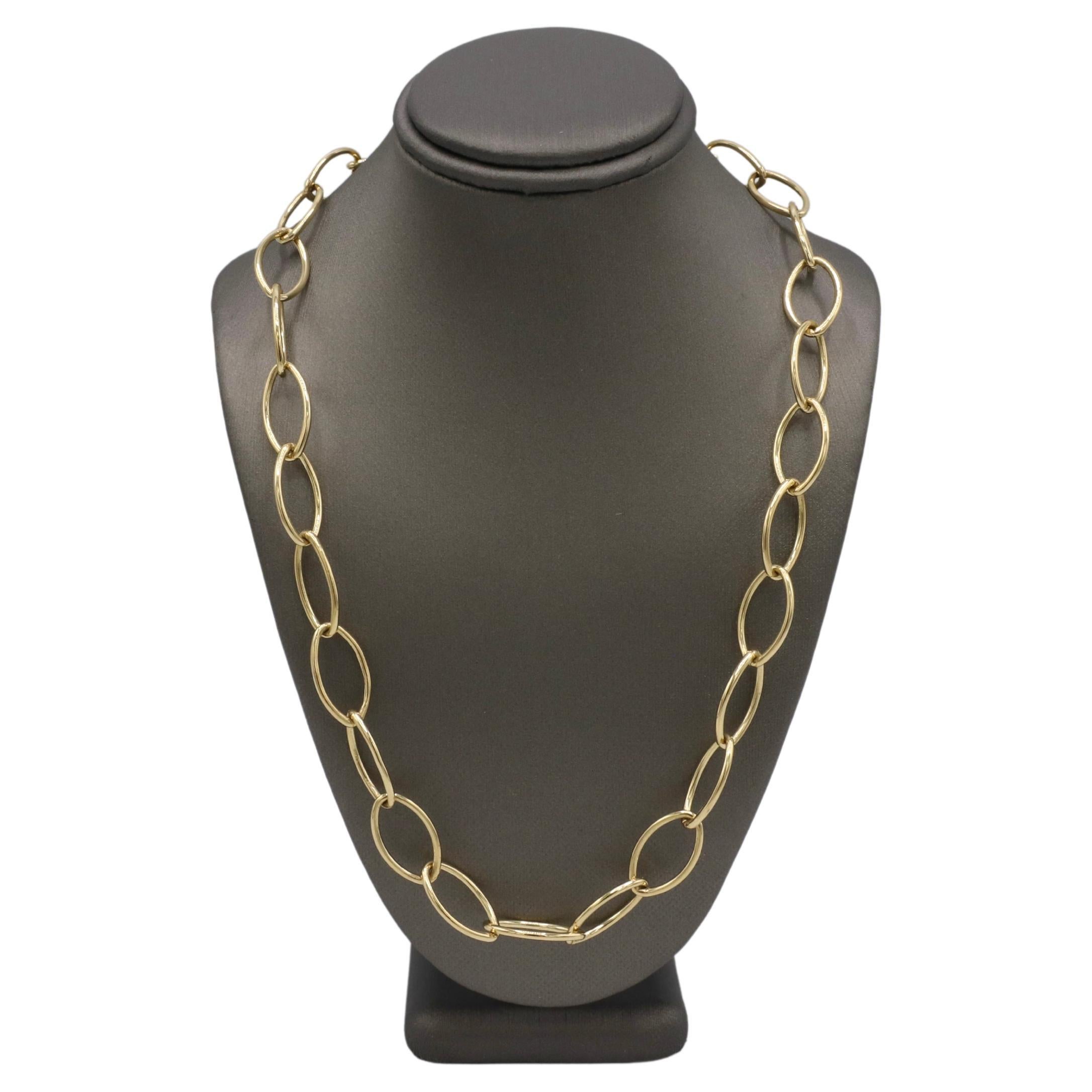 Tiffany & Co. 18 Karat Yellow Gold Solid Oval Chain Link Necklace 
Metal: 18k yellow gold
Weight: 35.6 grams
Length: 18 inches
Links: 10 x 19mm
Signed: ©T&Co. 750 GERMANY