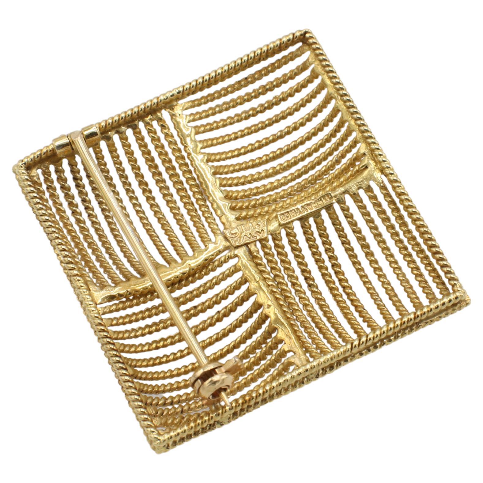 Tiffany & Co. 18 Karat Yellow Gold Square Rope Brooch Pin 
Metal: 18k yellow gold
Weight: 13.48 grams
Dimensions: 1.35