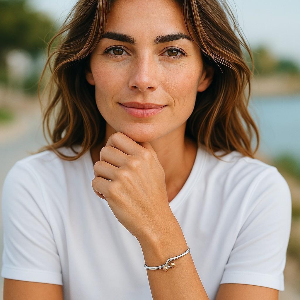 Tiffany Co 18 Karat Gelbgold Sterlingsilber Draht-Hakenarmband für Damen oder Herren